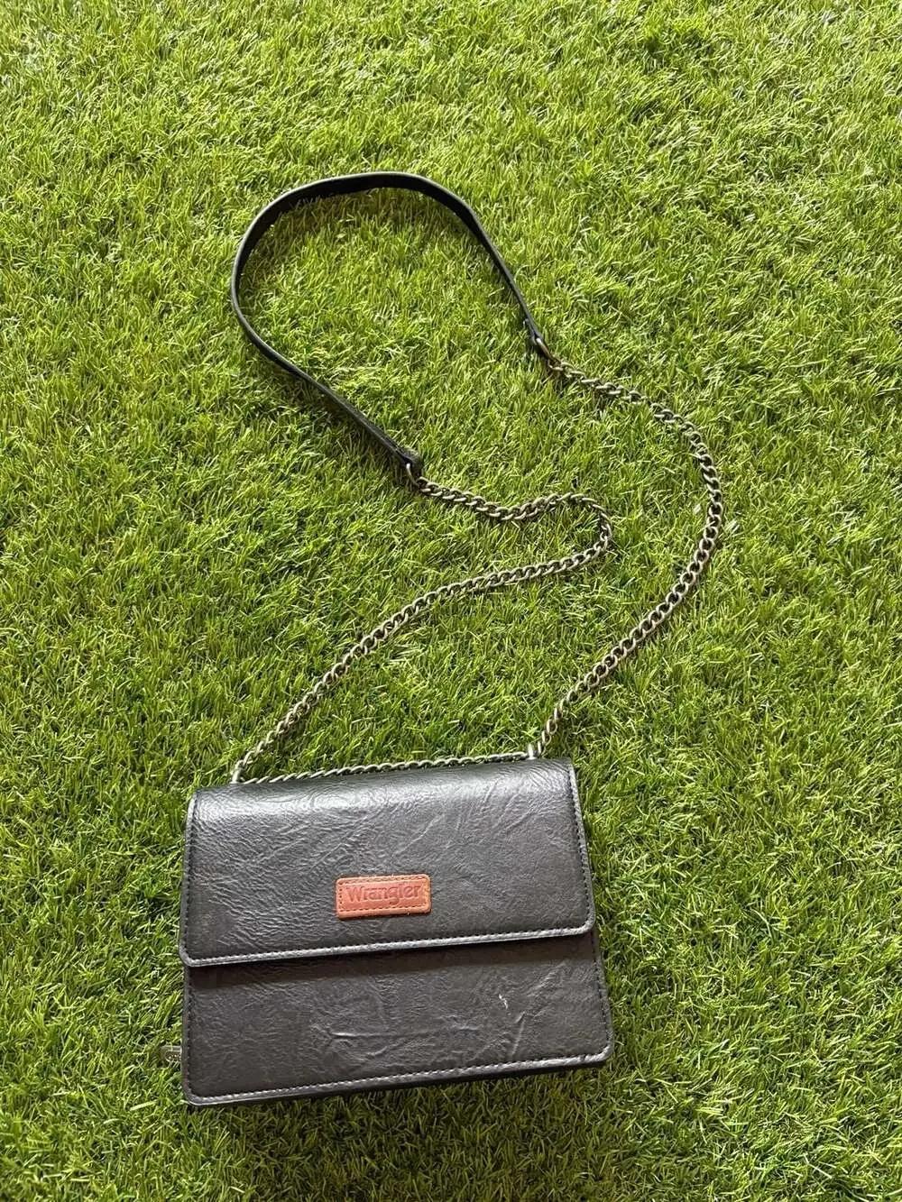 Wrangler Women's Small Crossbody Purse with Chain Strap and Flap Closure